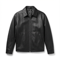 Black leather jacket, flat lay