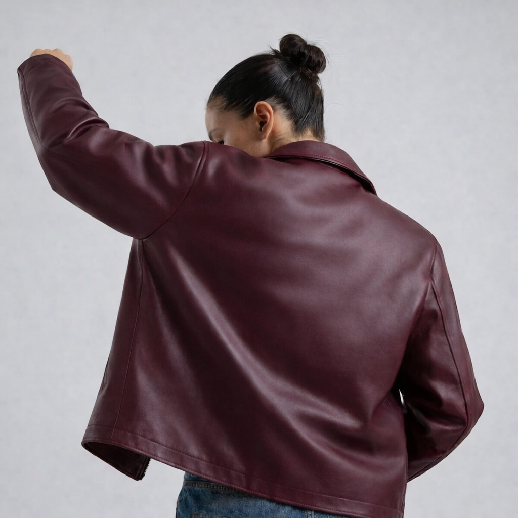 Burgundy leather jacket, back