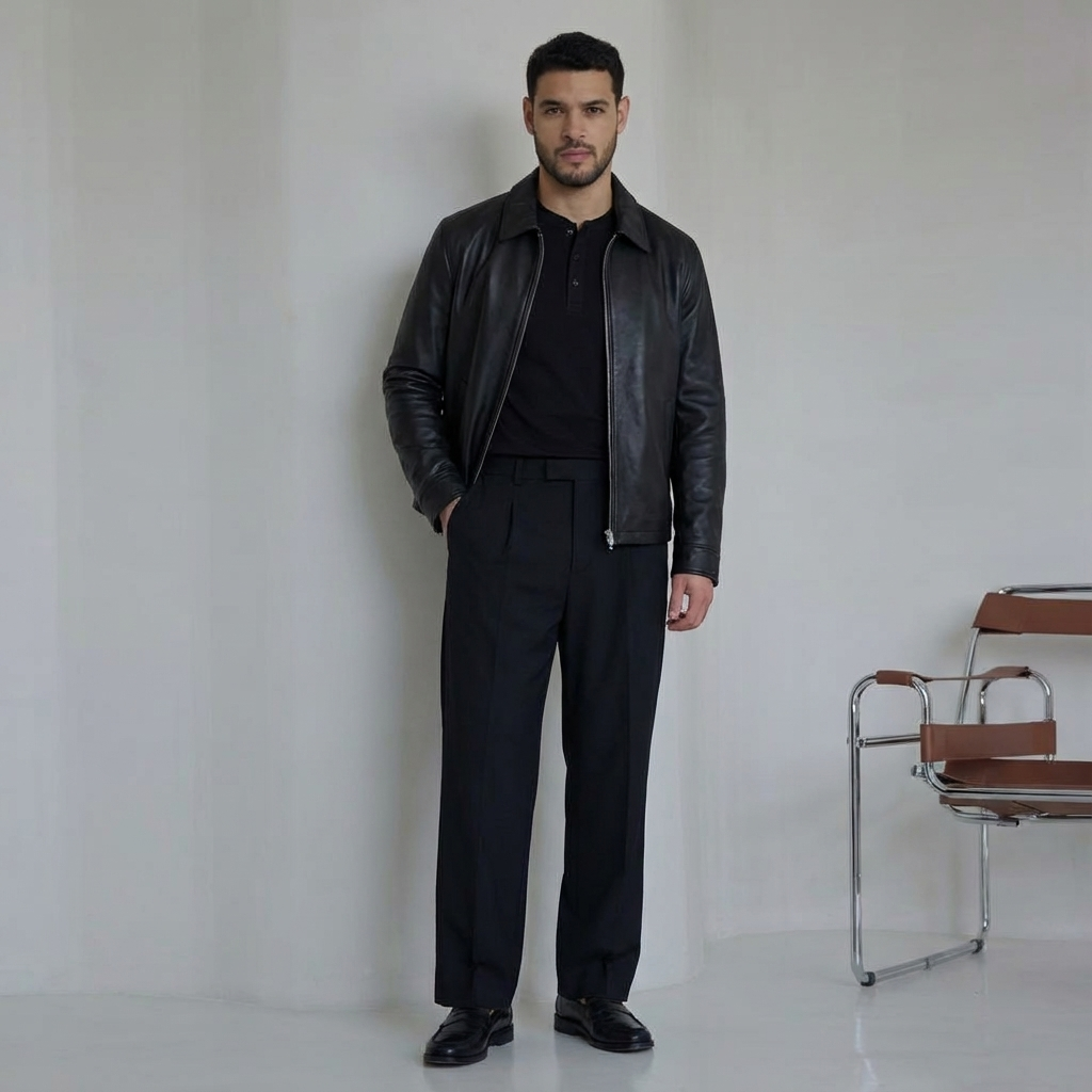 Black leather jacket, front