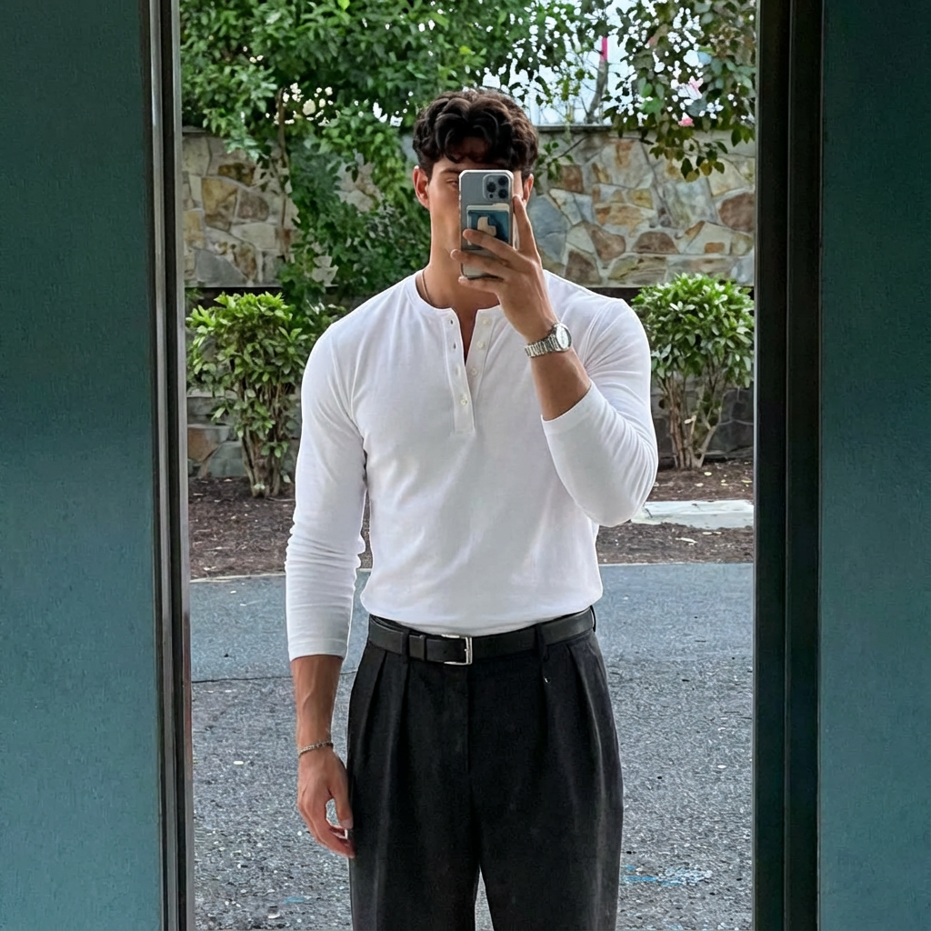 WHITE LONG SLEEVE HENLEY SHIRT