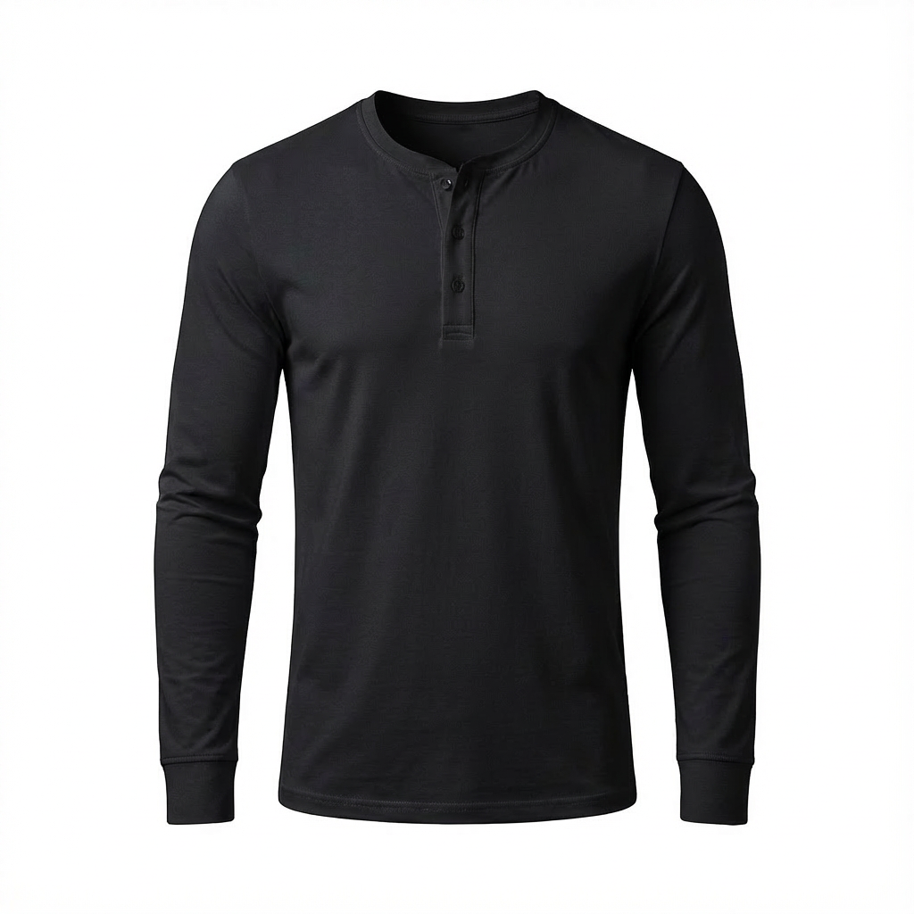 BLACK LONG SLEEVE HENLEY SHIRT
