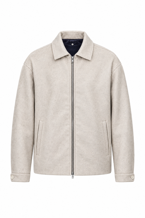 Beige wool jacket, flat lay