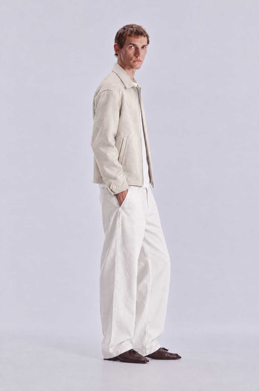 Beige wool jacket, side