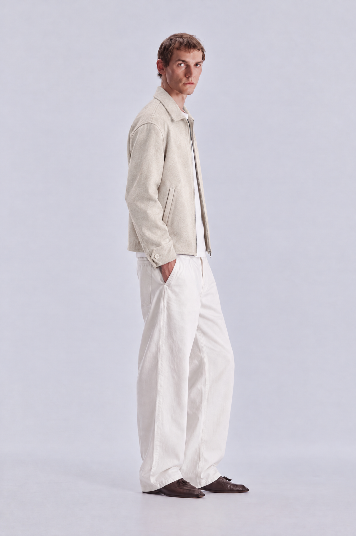 Beige wool jacket, side