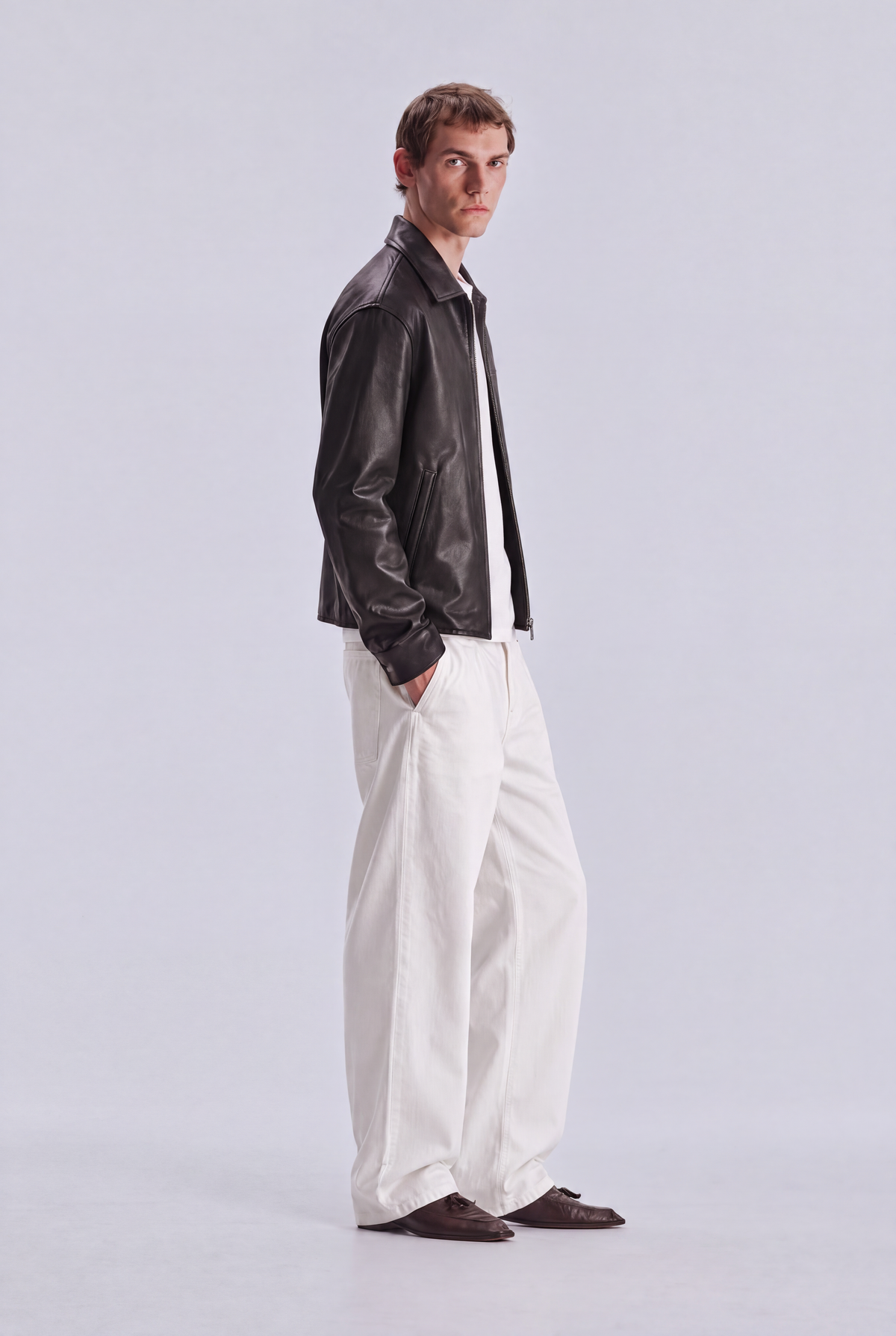Black leather jacket, side