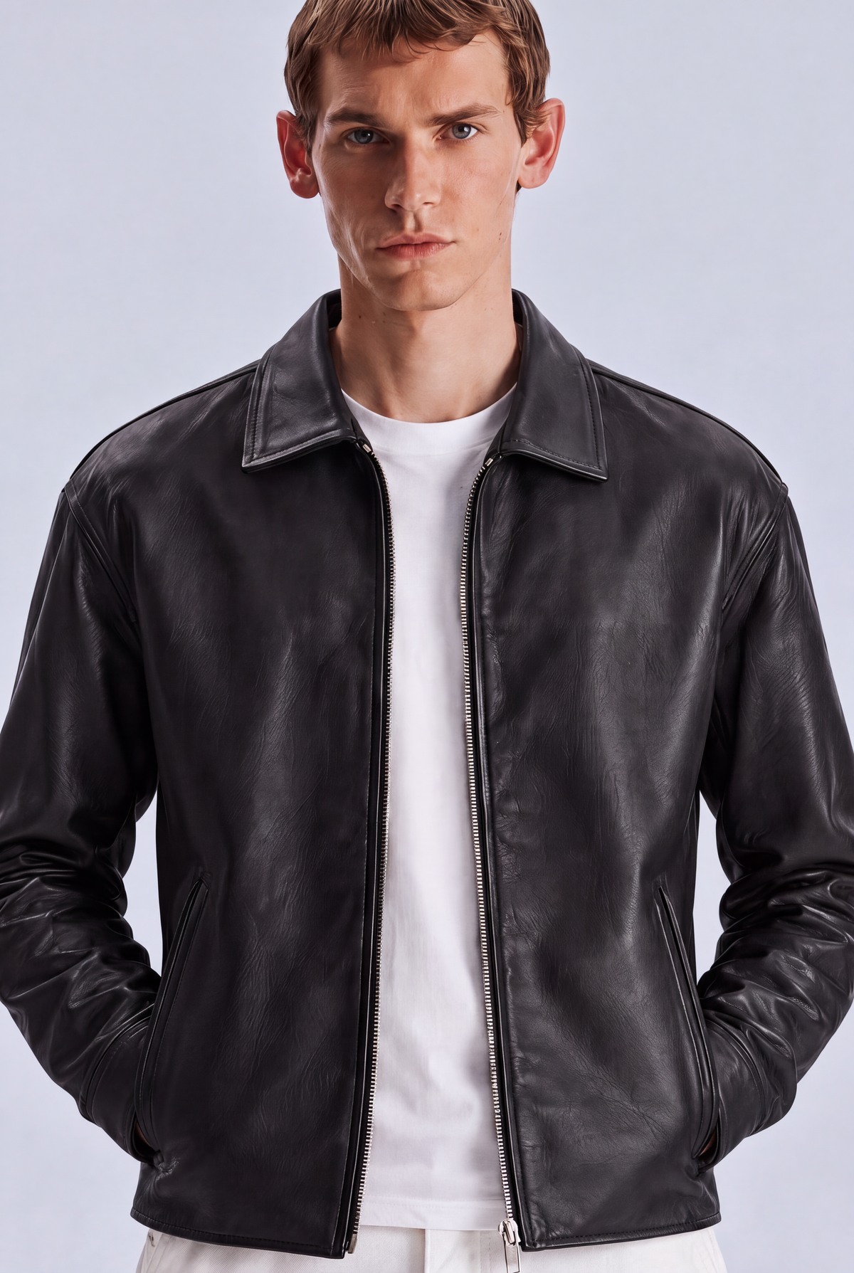 Black leather jacket, close-up