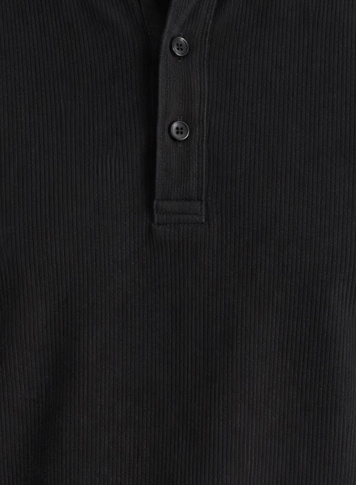 Black long sleeve henley shirt, placket detail