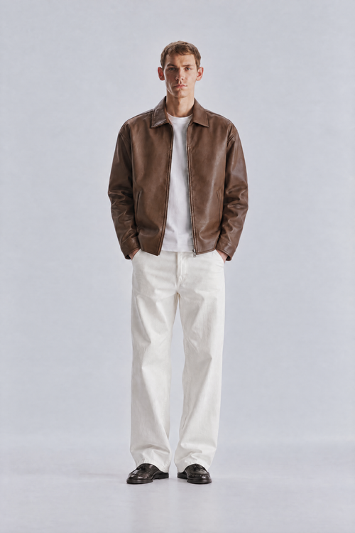 Brown leather jacket, front
