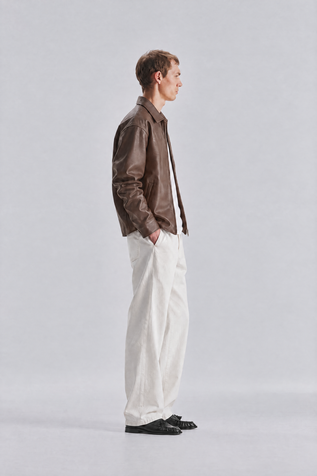 Brown leather jacket, side