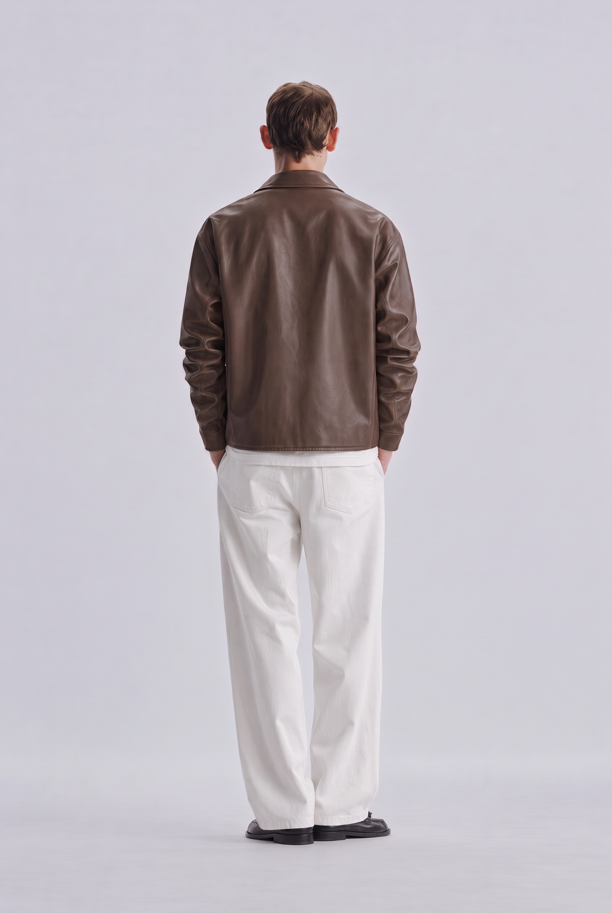 Brown leather jacket, back