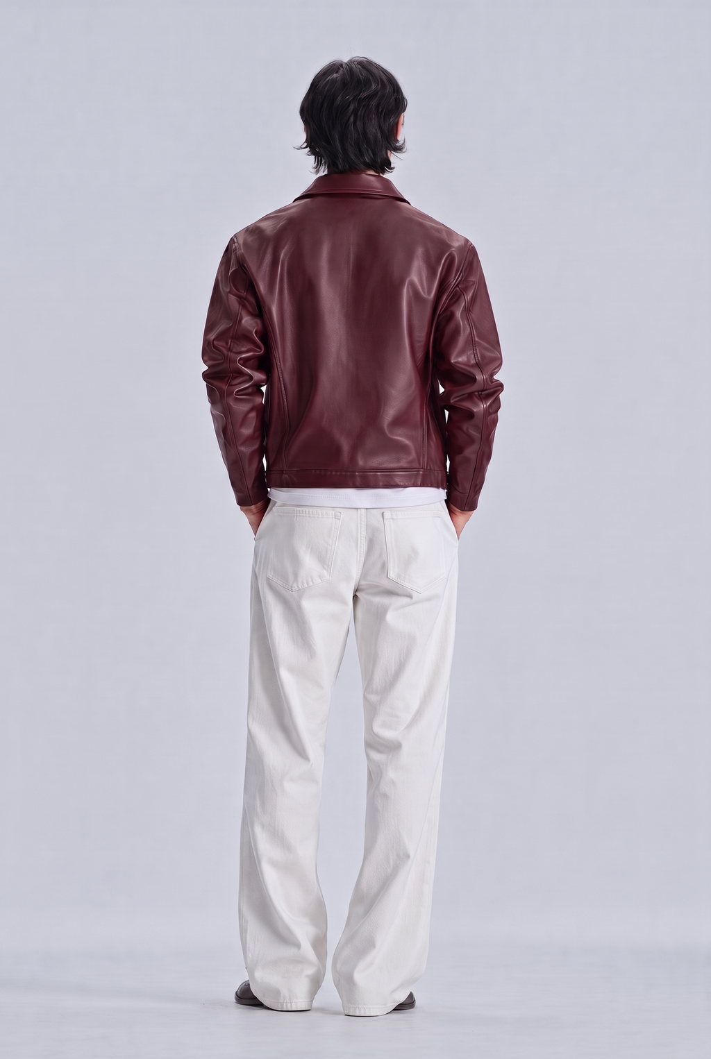 Burgundy leather jacket, back