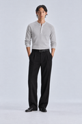 Grey long sleeve henley shirt, front