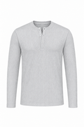 Grey long sleeve henley shirt, flat lay