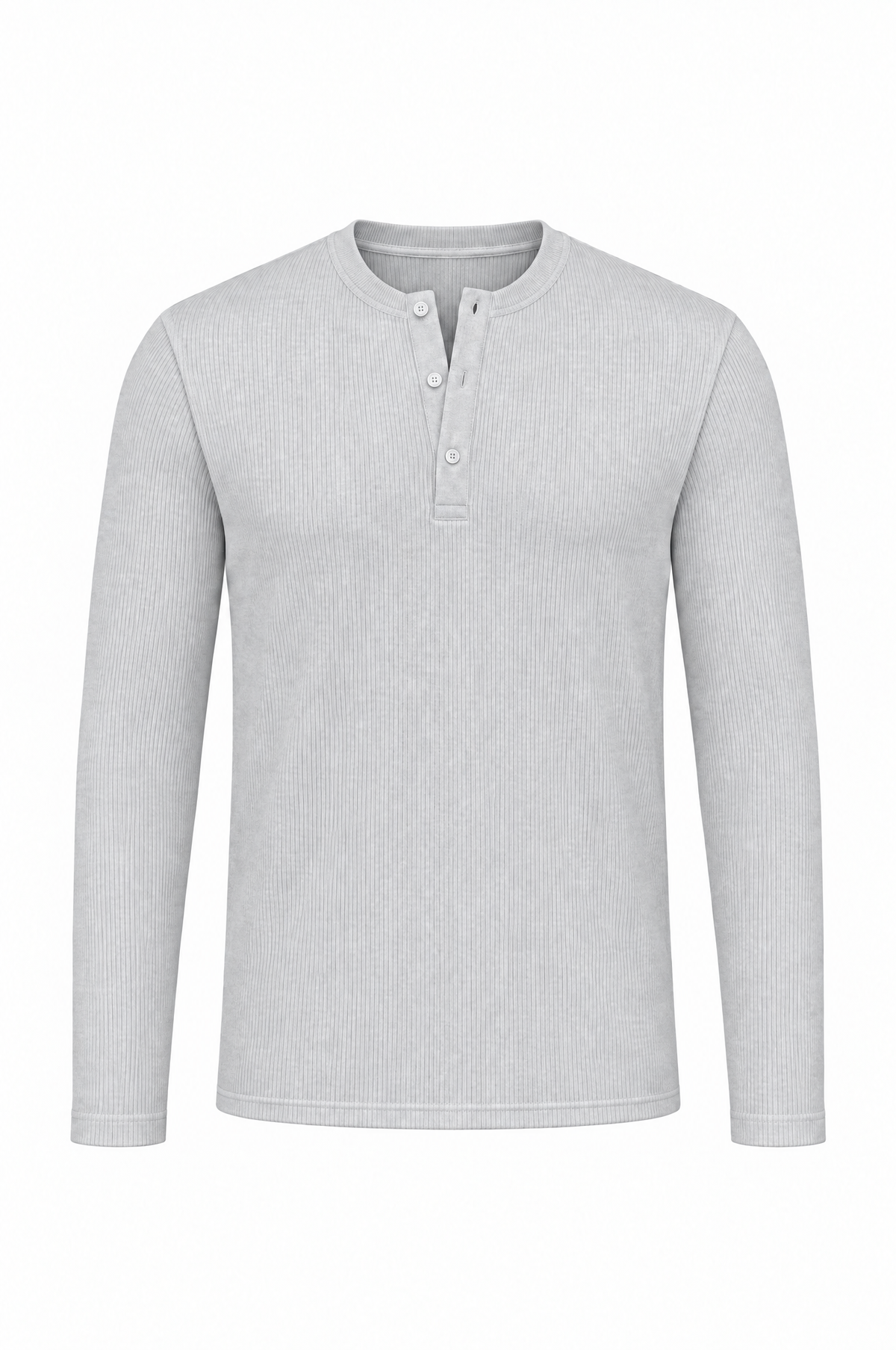 Grey long sleeve henley shirt, flat lay