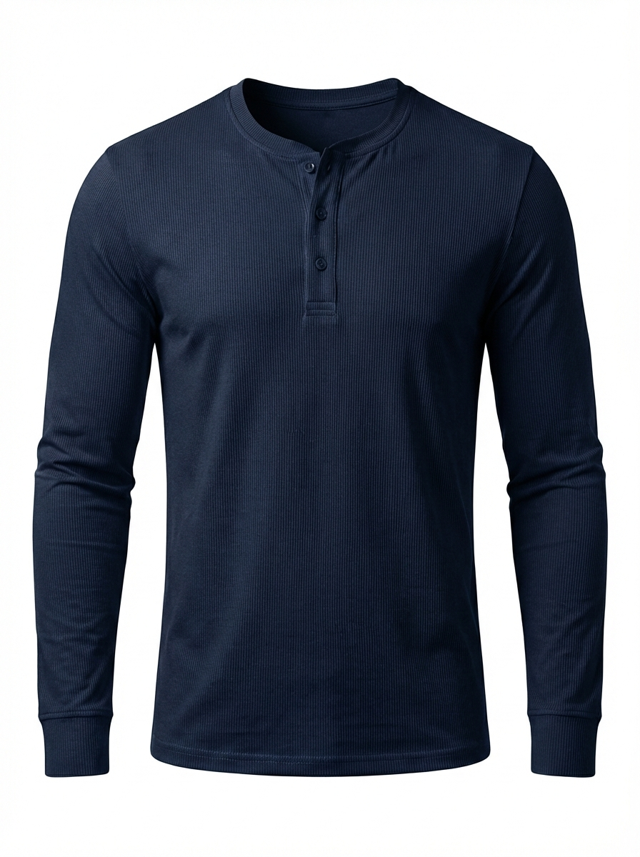 NAVY LONG SLEEVE HENLEY SHIRT