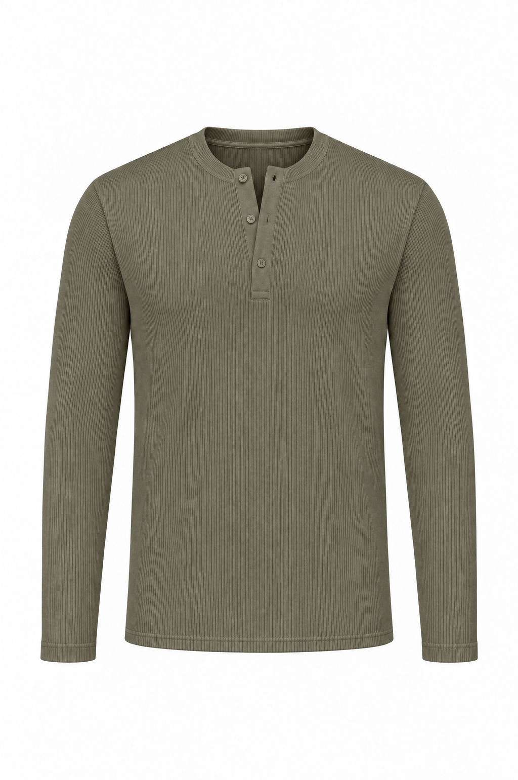Olive long sleeve henley shirt, flat lay