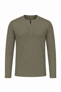 Olive long sleeve henley shirt, flat lay