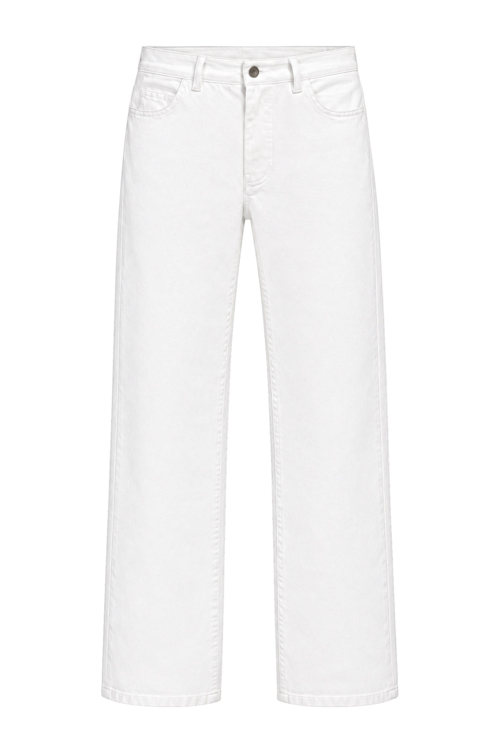 White denim jeans, flat lay front