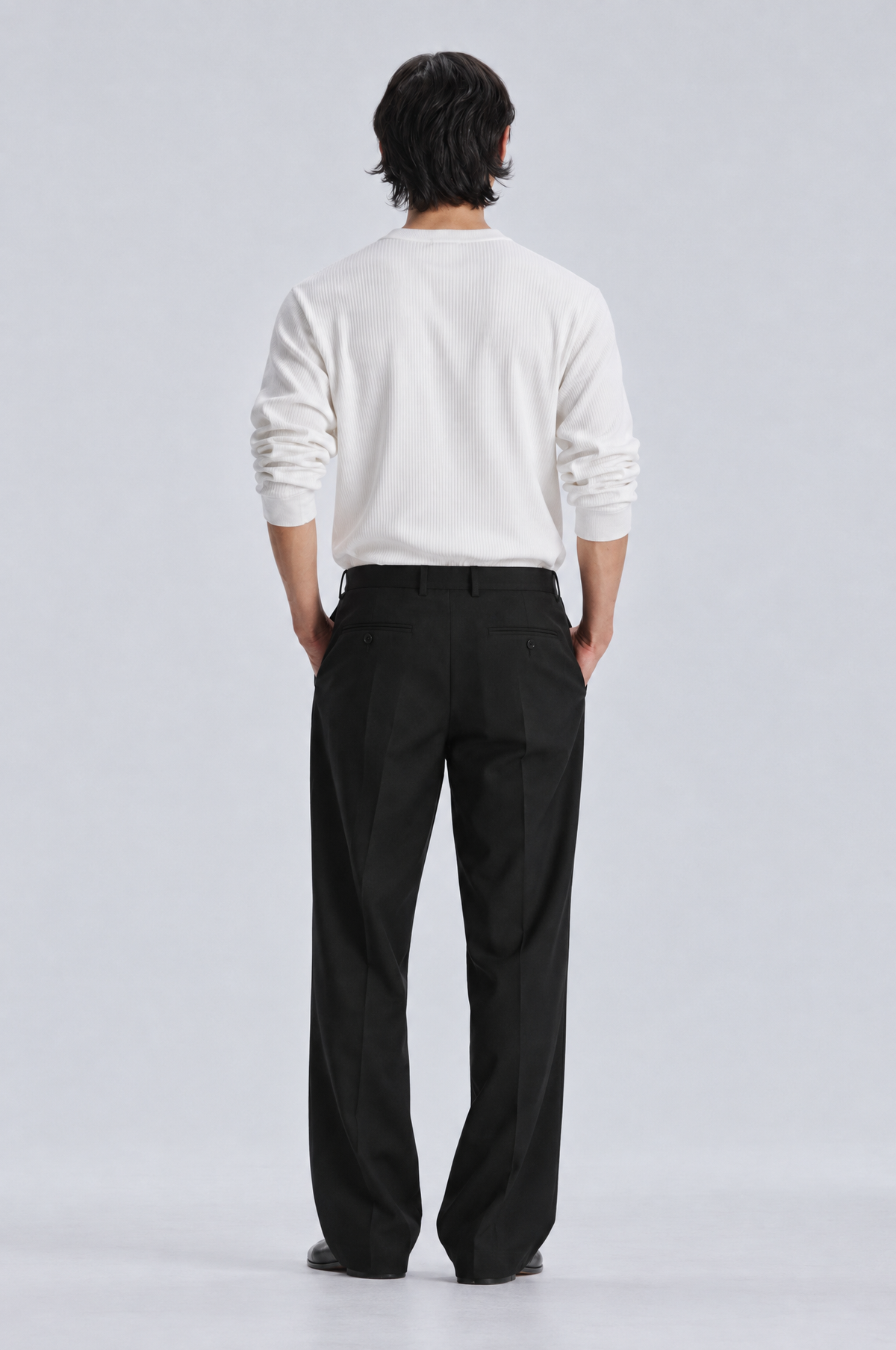 White long sleeve henley shirt, back