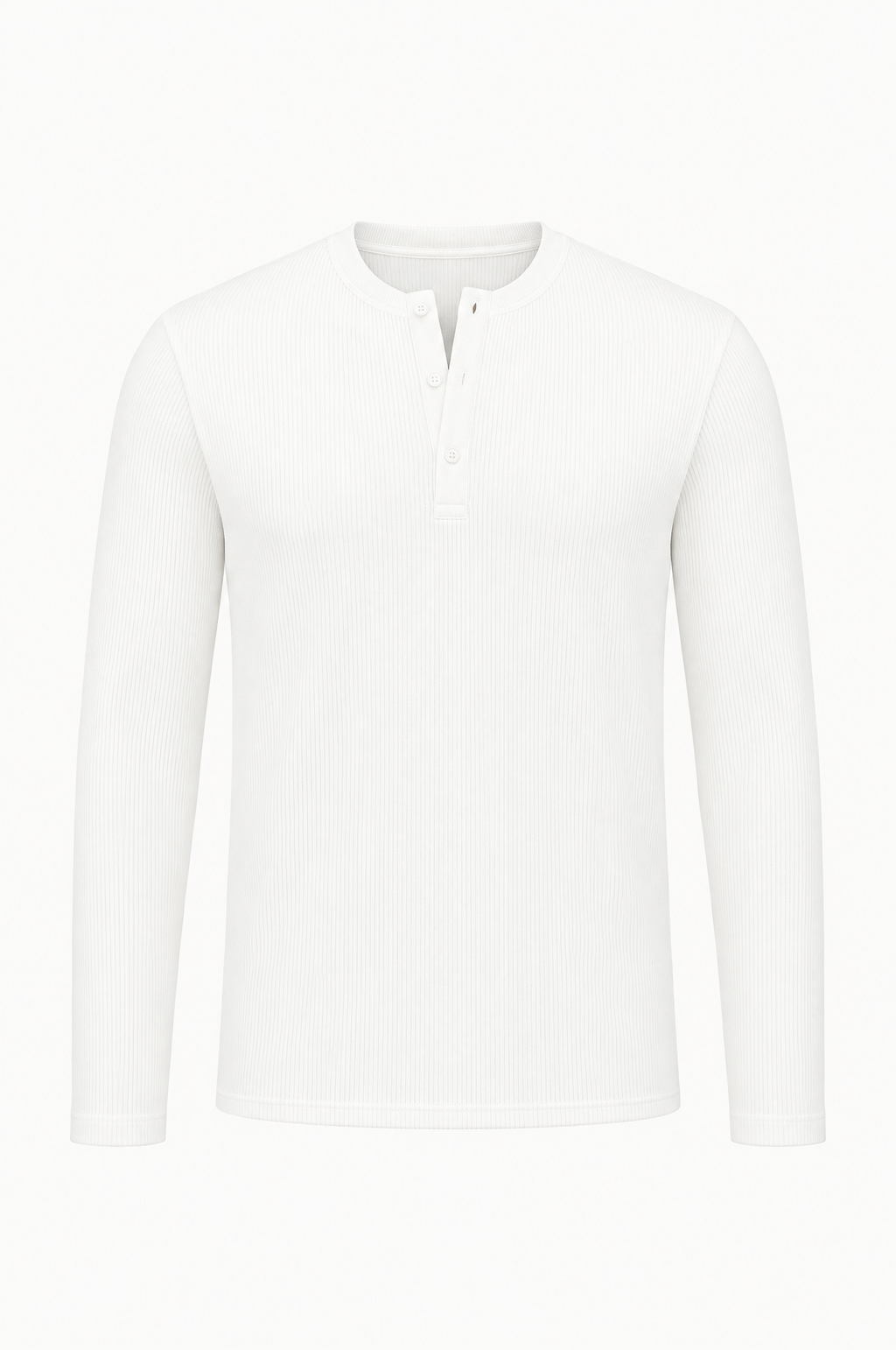 White long sleeve henley shirt, flat lay