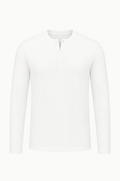 White long sleeve henley shirt, flat lay